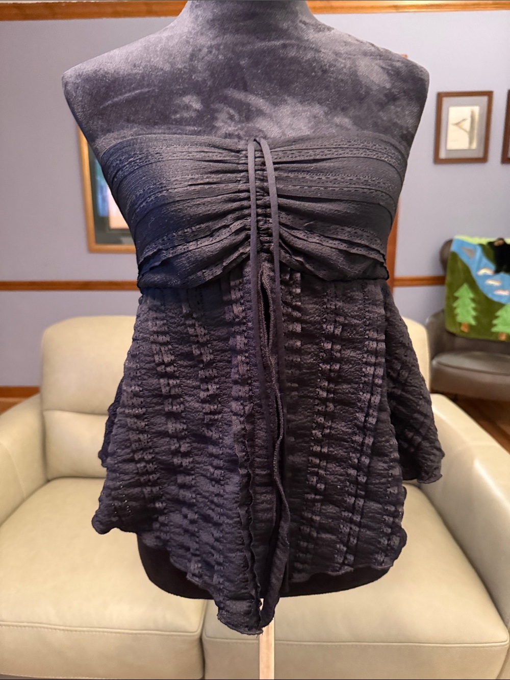 Urban Outfitters Black Strapless Ruched Peplum Crop Top